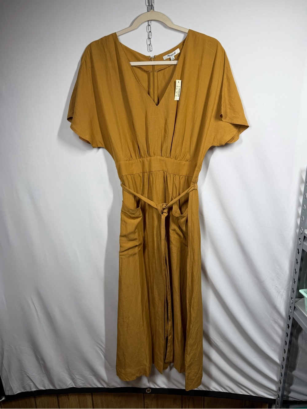 Madewell Mustard V-Neck Tie-Waist Maxi Dress Repair Needed see pictures
